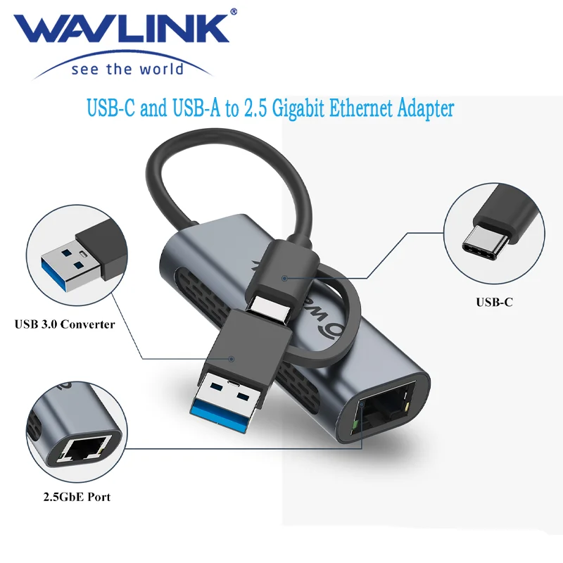 WAVLINK USB-C  USB-A to 2500Mbps RJ45 LAN , ޴ 2.5 ⰡƮ ̴ , ũμƮ   OS iPadOS